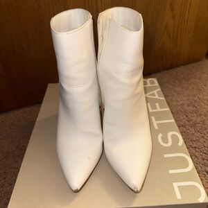 JustFab White Pointed Toe Ankle Booties with Side Zip
